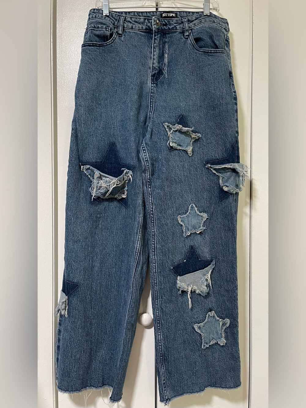 Y2K Hot Topic Dark Blue Wide Leg Jeans with Star Appliqués
